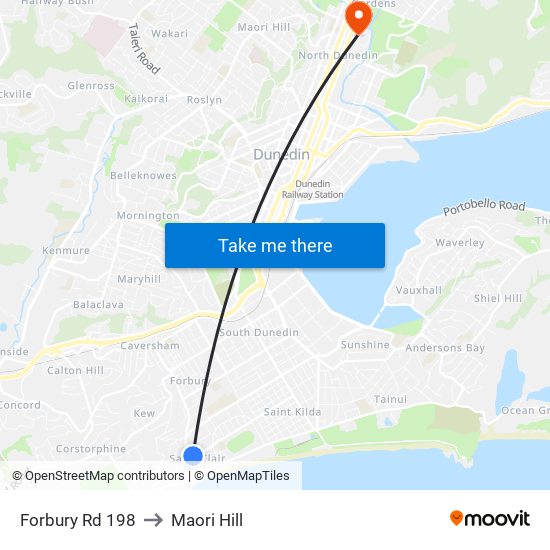 Forbury Rd 198 to Maori Hill map