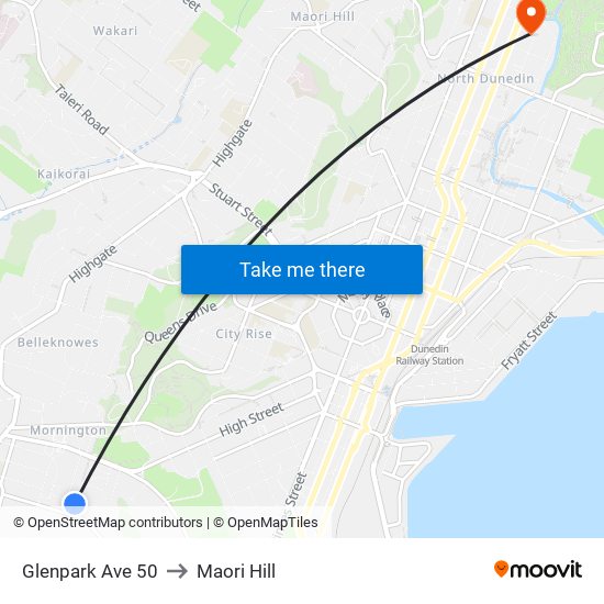 Glenpark Ave 50 to Maori Hill map
