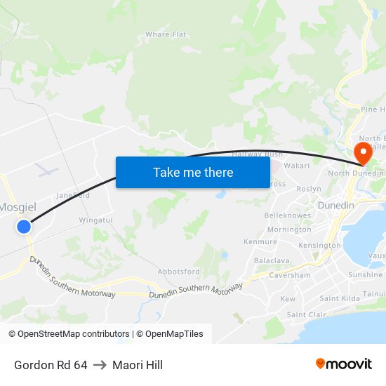 Gordon Rd 64 to Maori Hill map