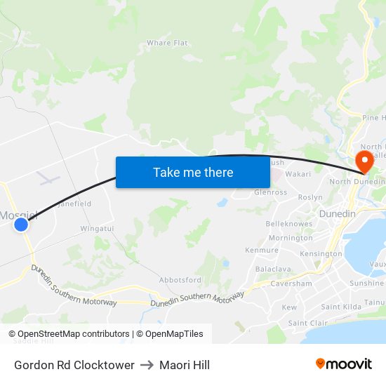 Gordon Rd Clocktower to Maori Hill map