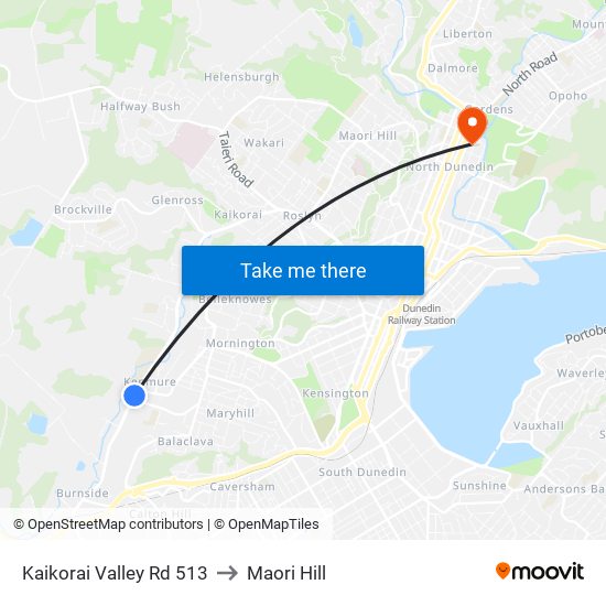 Kaikorai Valley Rd 513 to Maori Hill map