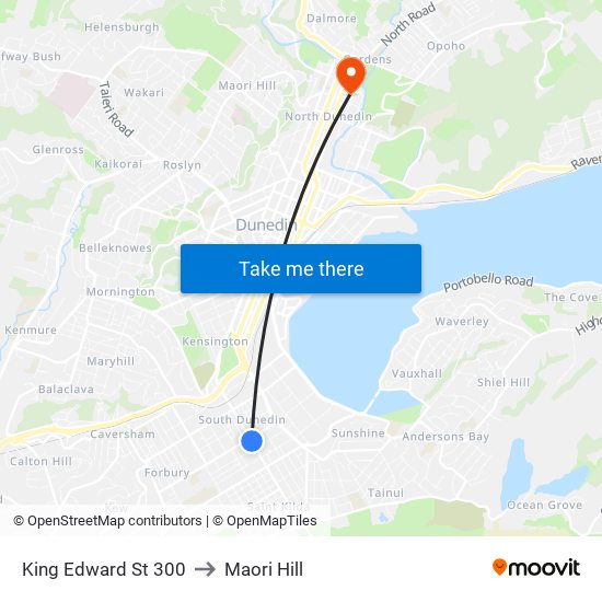King Edward St 300 to Maori Hill map