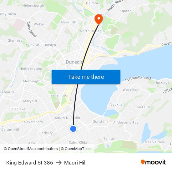 King Edward St 386 to Maori Hill map
