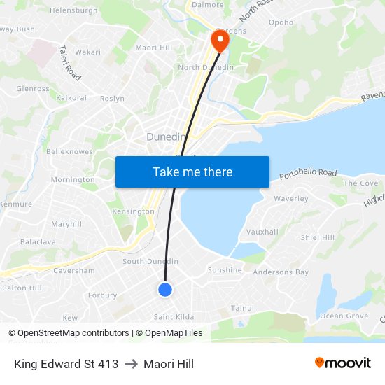 King Edward St 413 to Maori Hill map