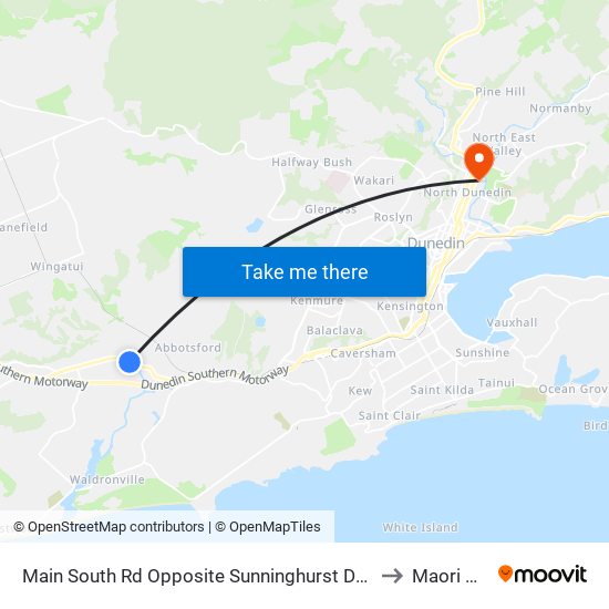 Main South Rd Opposite Sunninghurst Drive to Maori Hill map