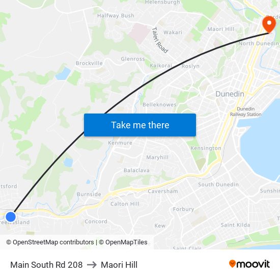 Main South Rd 208 to Maori Hill map