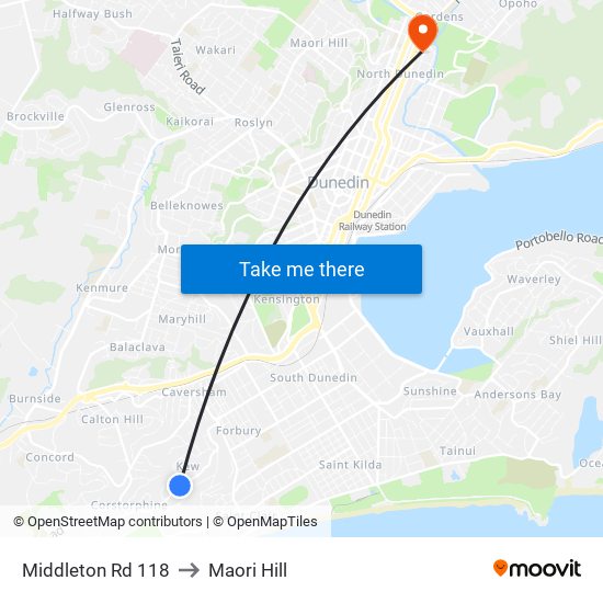 Middleton Rd 118 to Maori Hill map