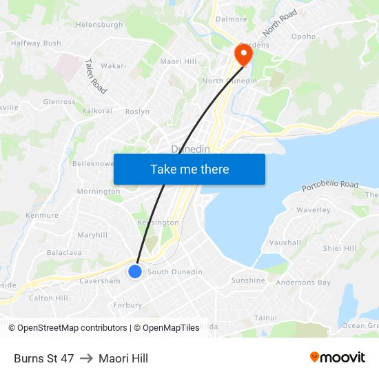 Burns St 47 to Maori Hill map