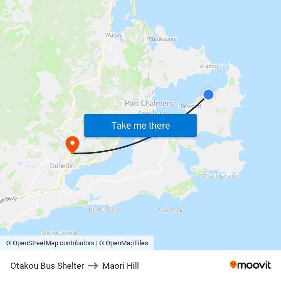 Otakou Bus Shelter to Maori Hill map