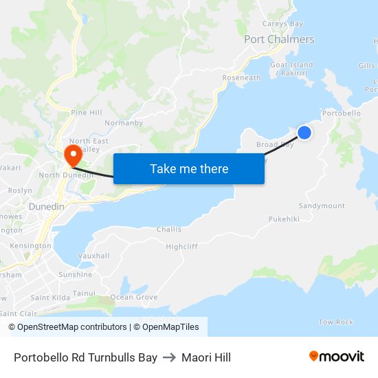 Portobello Rd Turnbulls Bay to Maori Hill map