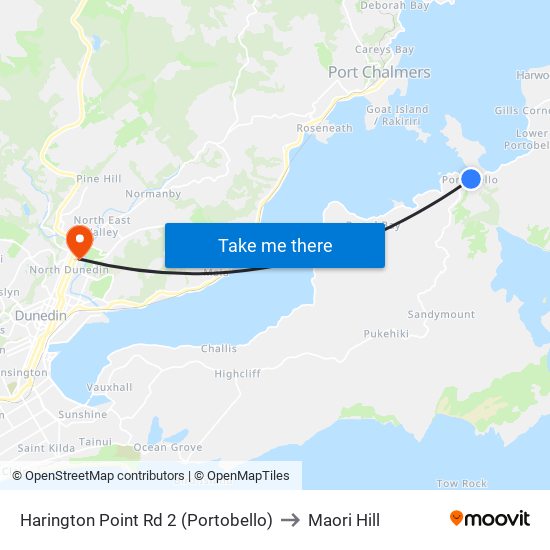 Harington Point Rd 2 (Portobello) to Maori Hill map