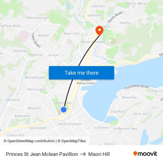 Princes St Jean Mclean Pavillion to Maori Hill map