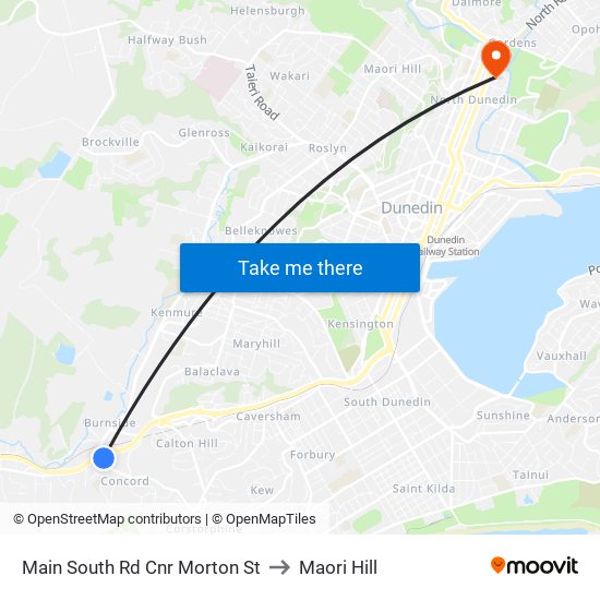 Main South Rd Cnr Morton St to Maori Hill map