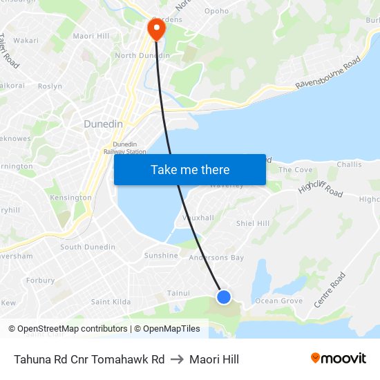 Tahuna Rd Cnr Tomahawk Rd to Maori Hill map
