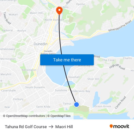 Tahuna Rd Golf Course to Maori Hill map