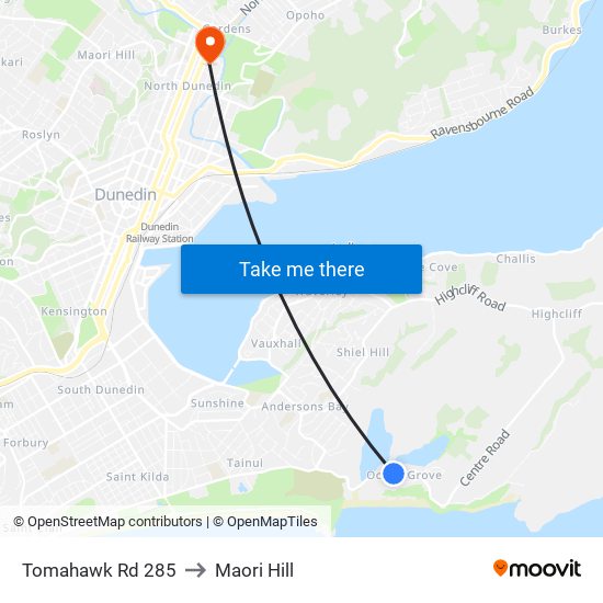 Tomahawk Rd 285 to Maori Hill map