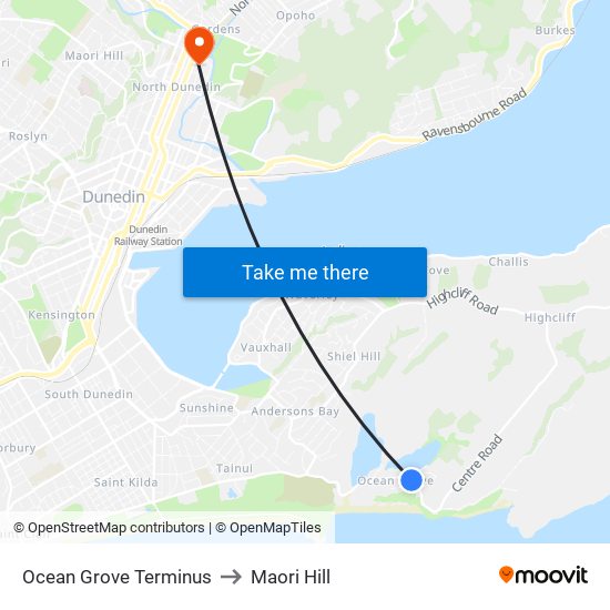 Ocean Grove Terminus to Maori Hill map