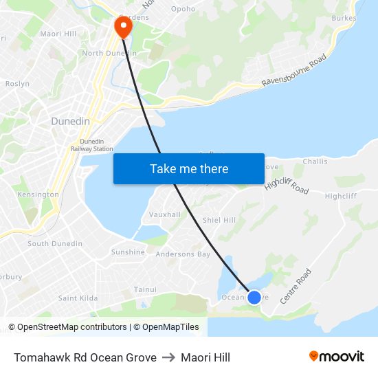 Tomahawk Rd Ocean Grove to Maori Hill map