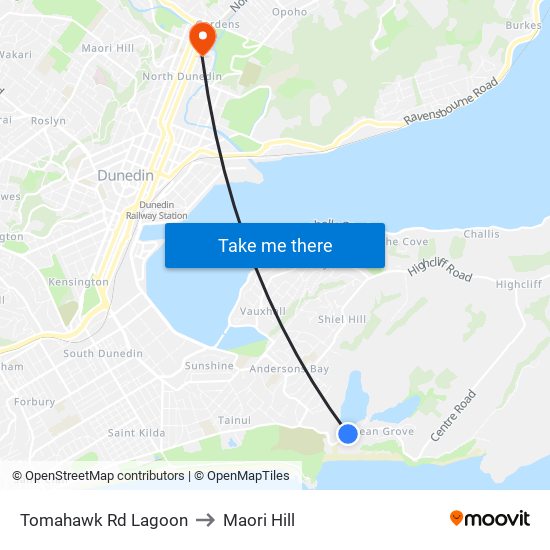 Tomahawk Rd Lagoon to Maori Hill map