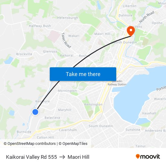 Kaikorai Valley Rd 555 to Maori Hill map
