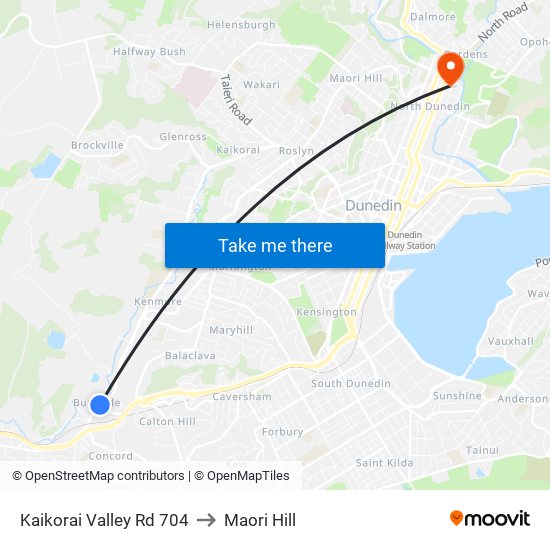 Kaikorai Valley Rd 704 to Maori Hill map