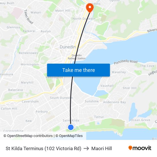 St Kilda Terminus (102 Victoria Rd) to Maori Hill map