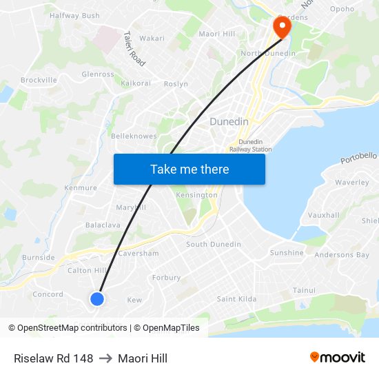 Riselaw Rd 148 to Maori Hill map