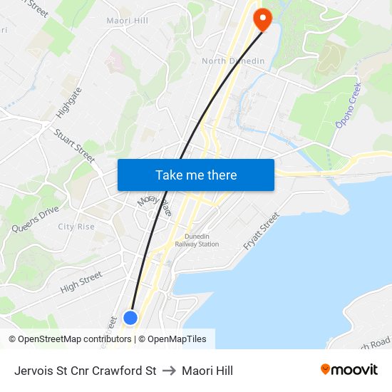 Jervois St Cnr Crawford St to Maori Hill map