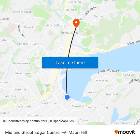 Midland Street Edgar Centre to Maori Hill map