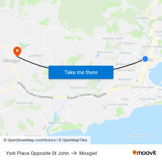 York Place Opposite St John to Mosgiel map