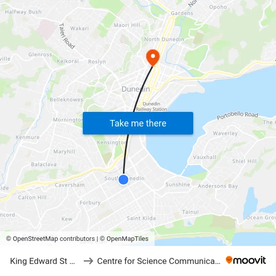 King Edward St 203 to Centre for Science Communication map