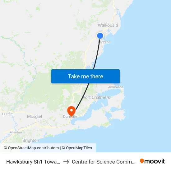 Hawksbury Sh1 Towards City to Centre for Science Communication map