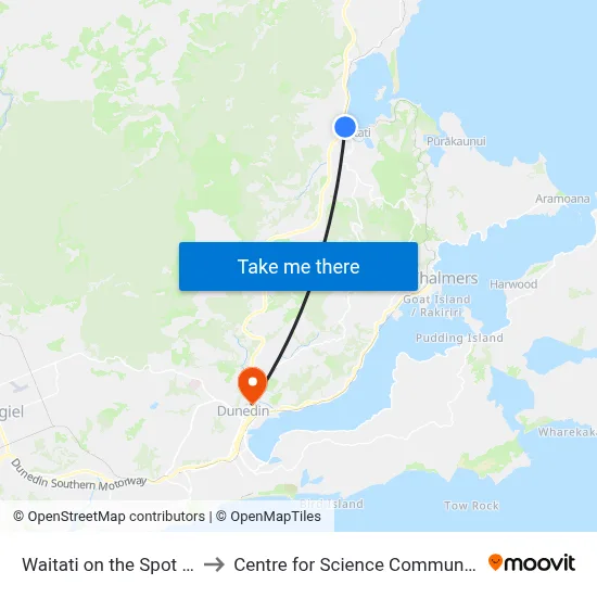 Waitati on the Spot Dairy to Centre for Science Communication map