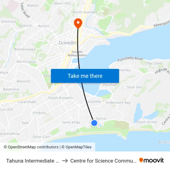 Tahuna Intermediate School to Centre for Science Communication map