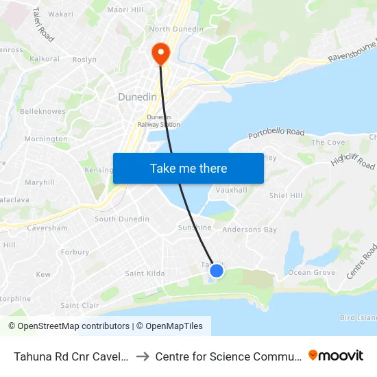 Tahuna Rd Cnr Cavell Street to Centre for Science Communication map