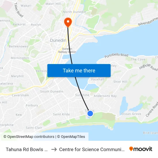 Tahuna Rd Bowls Club to Centre for Science Communication map