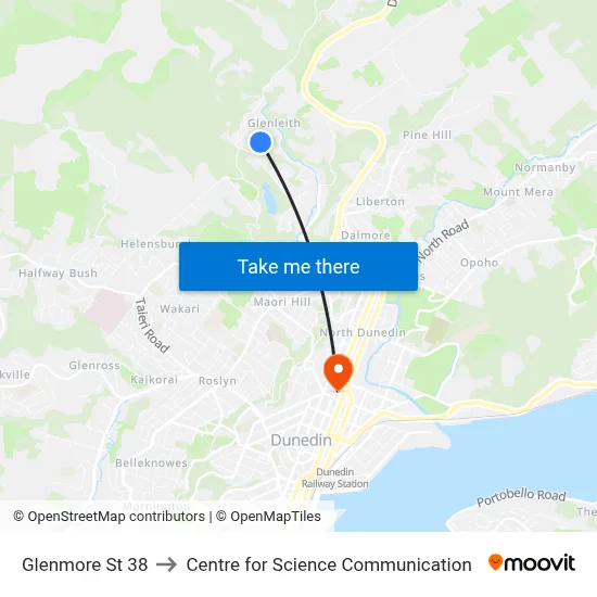Glenmore St 38 to Centre for Science Communication map