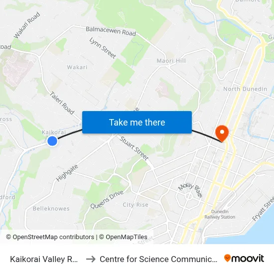 Kaikorai Valley Rd 93 to Centre for Science Communication map