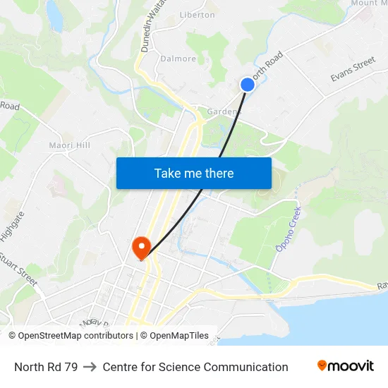 North Rd 79 to Centre for Science Communication map