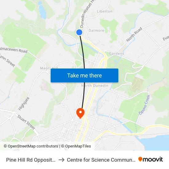 Pine Hill Rd Opposite 172 to Centre for Science Communication map