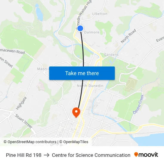Pine Hill Rd 198 to Centre for Science Communication map