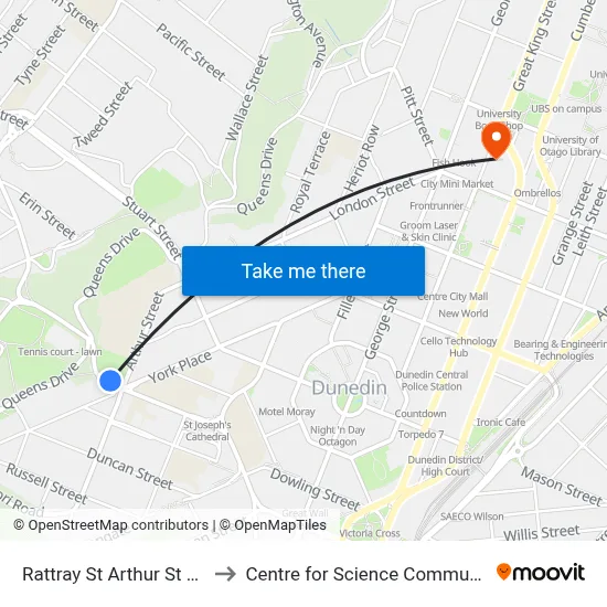 Rattray St Arthur St School to Centre for Science Communication map