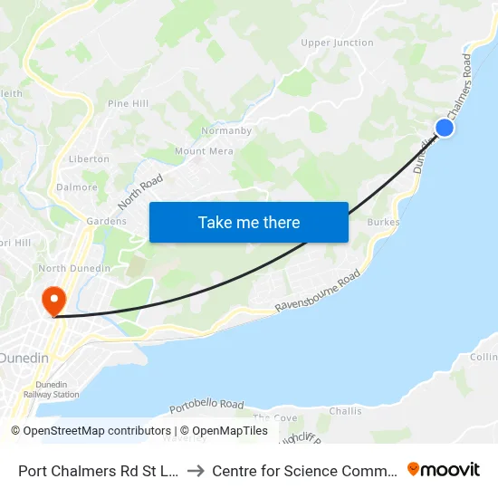 Port Chalmers Rd St Leonards to Centre for Science Communication map