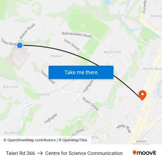 Taieri Rd 366 to Centre for Science Communication map