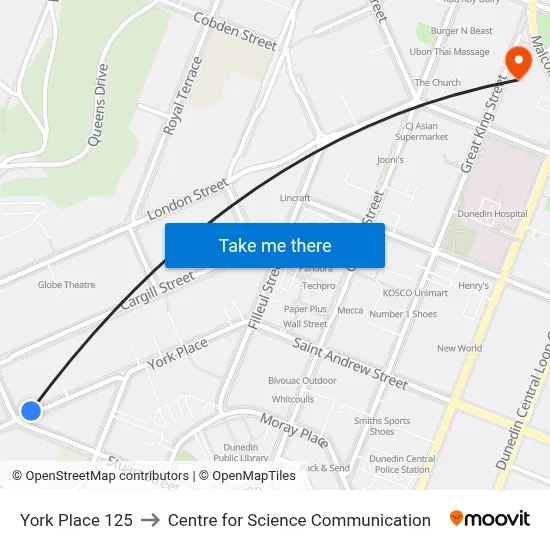 York Place 125 to Centre for Science Communication map