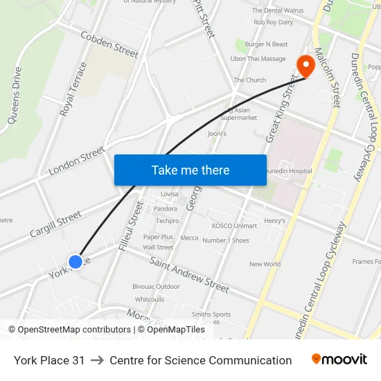 York Place 31 to Centre for Science Communication map