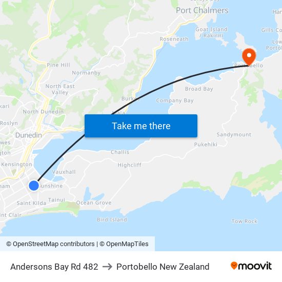 Andersons Bay Rd 482 to Portobello New Zealand map