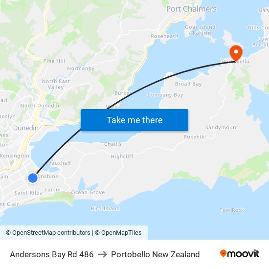 Andersons Bay Rd 486 to Portobello New Zealand map