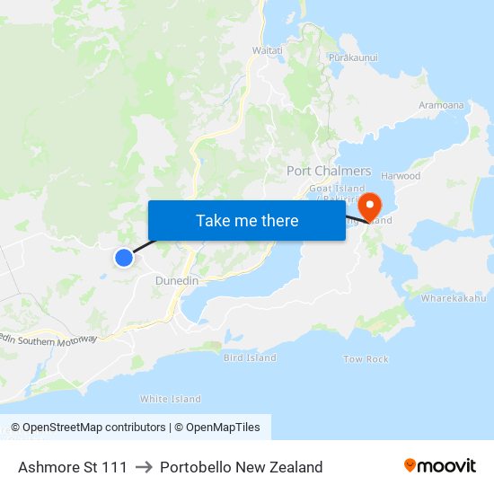 Ashmore St 111 to Portobello New Zealand map