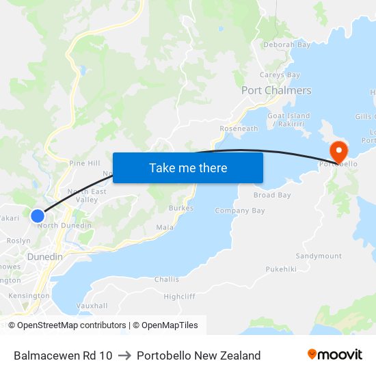 Balmacewen Rd 10 to Portobello New Zealand map